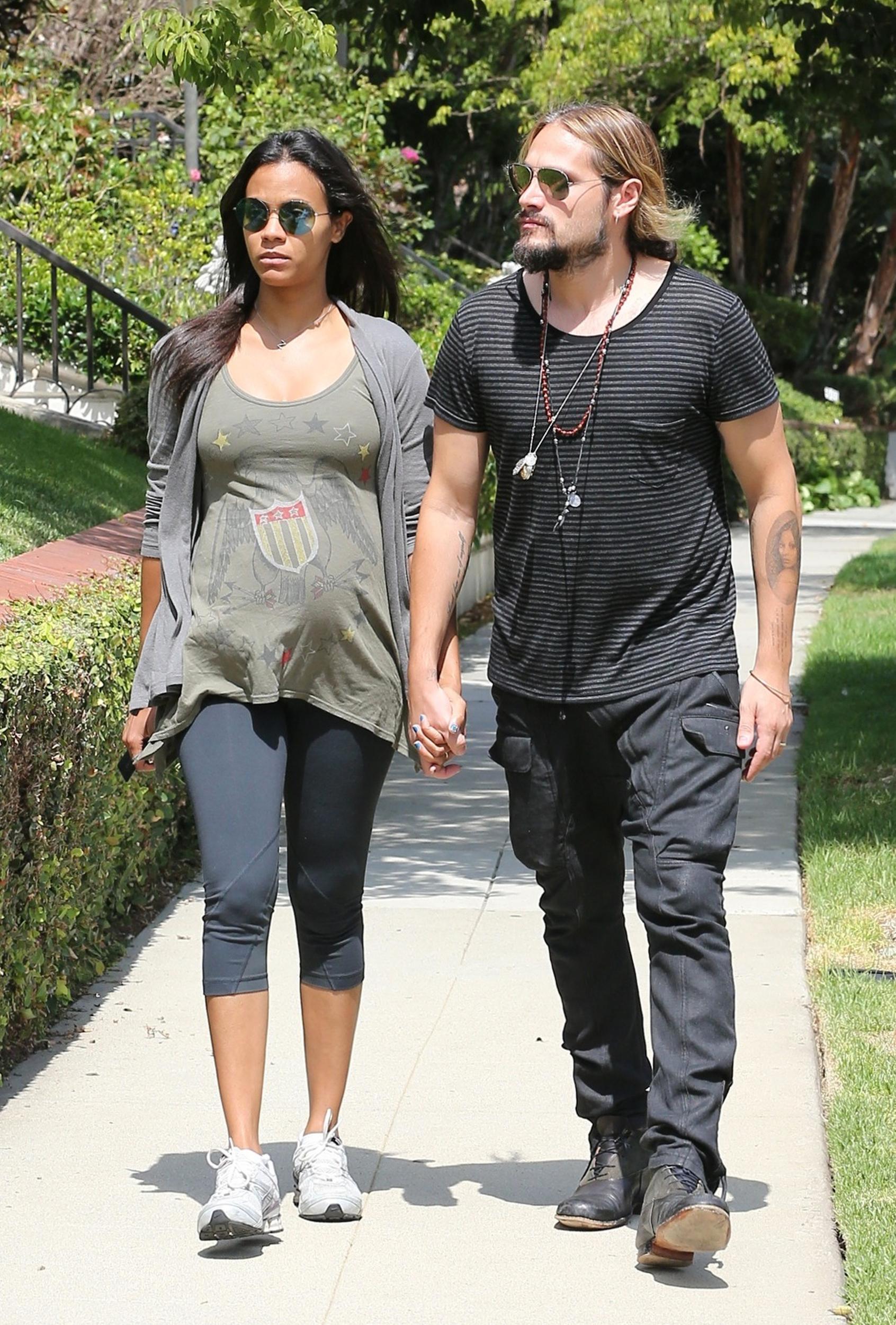 Pregnant Zoe Saldana and husband Marco Perego out and about in Los Angeles, CA