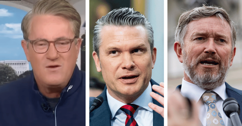 Split photo of Joe Scarborough, Pete Hegseth and Thomas Massie
