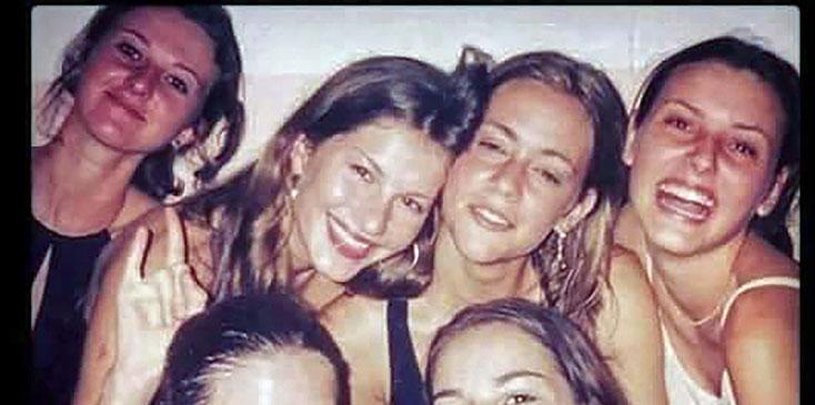 Gisele Bundchen poses with girlfriends on a visit to her hometown, Horizontina in Brazil, in the late 1990s.