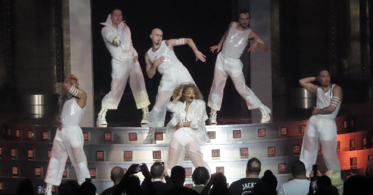 janet jackson backup dancer rubs hands chest las vegas residency