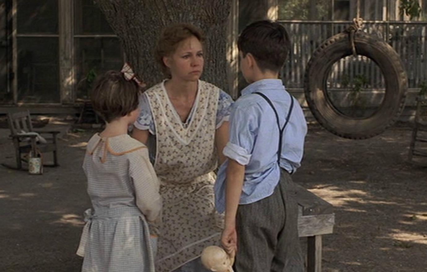 Sally Field wore a flowery apron as she spoke to her kids in Places in the Heart.