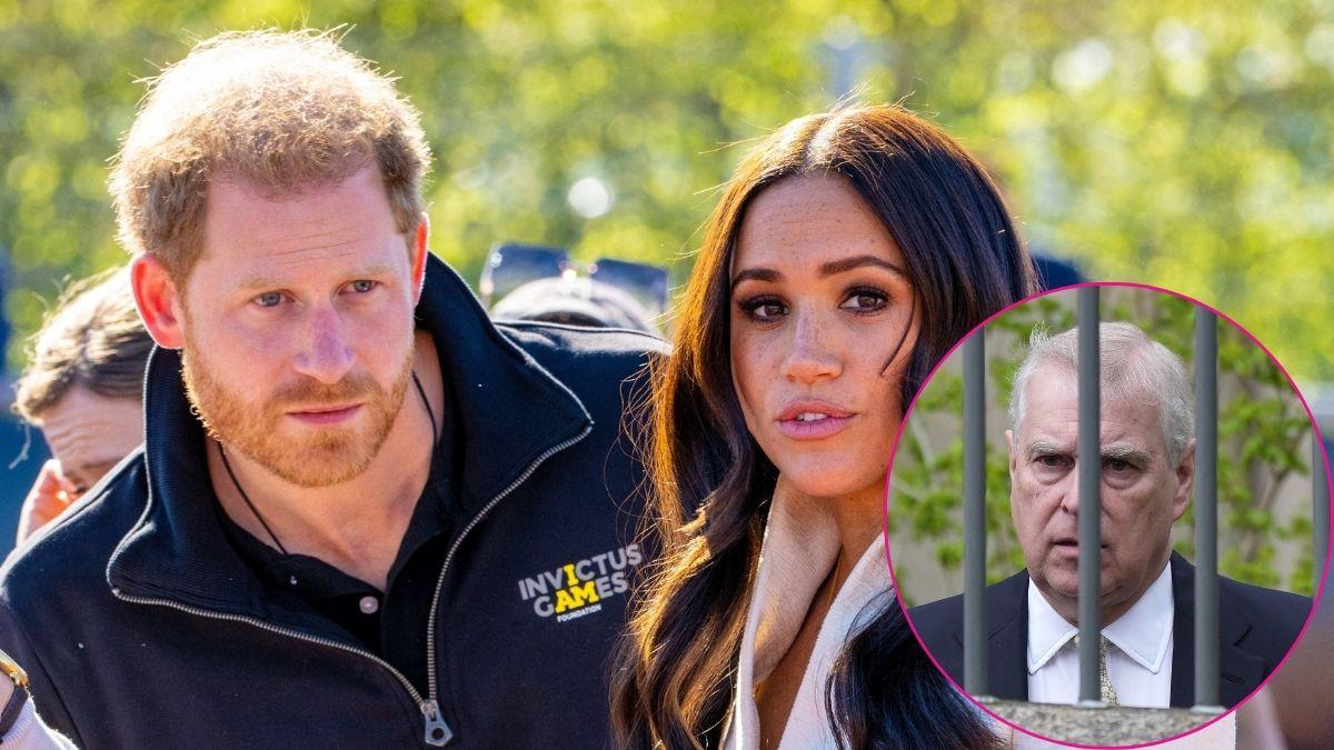 Split photo of Prince Harry, Meghan Markle and Ex-Prince Andrew.