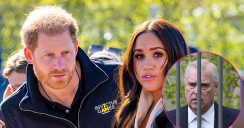 Split photo of Prince Harry, Meghan Markle and Ex-Prince Andrew.
