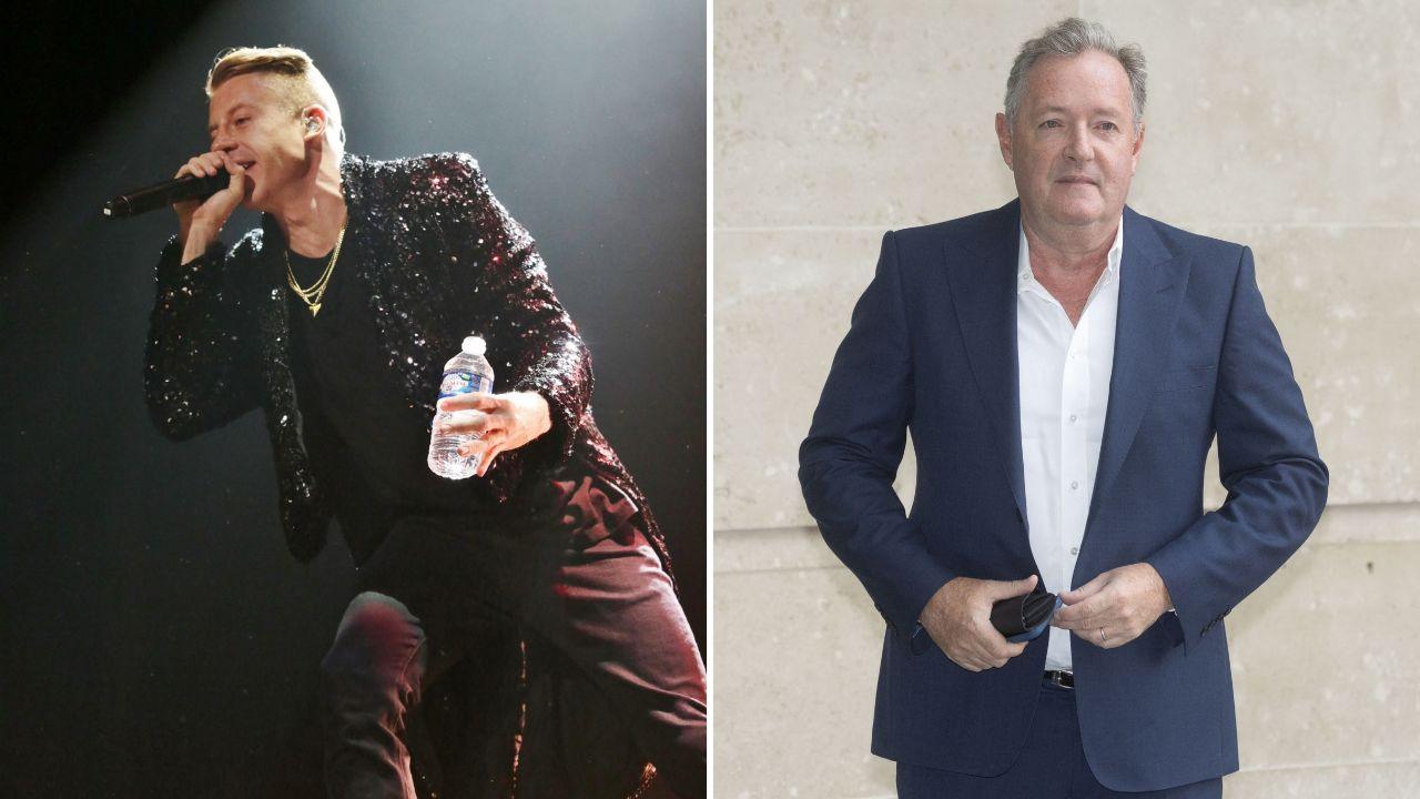 Split image of Macklemore and Piers Morgan