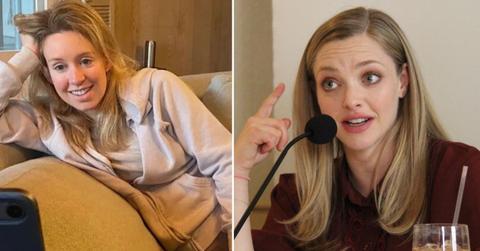 split of Elizabeth Holmes, Amanda Seyfried.