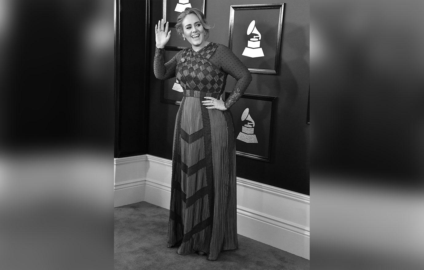 adele grammy awards black and white waving