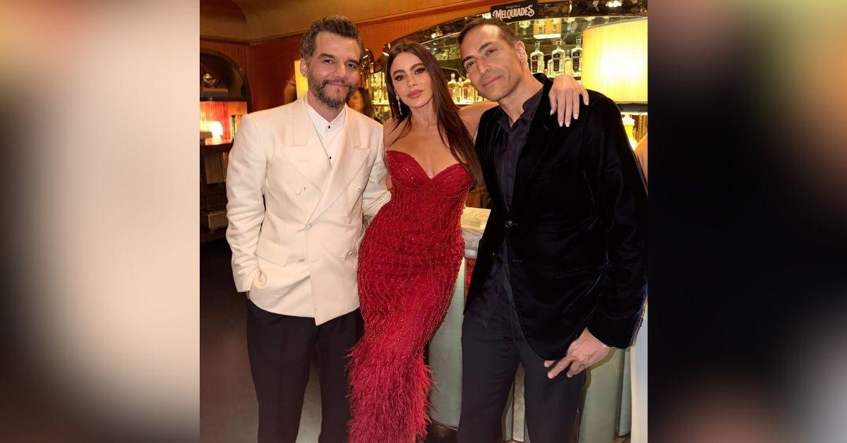 image of Sofía Vergara wore a strapless red dress at a Golden Globes after-party.