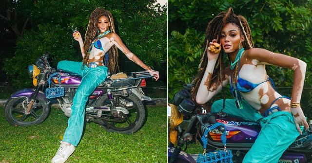 winnie harlow blue bikini cargo trousers jamaica shop feature