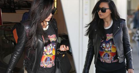 Naya rivera hides baby bump black rocker outfit