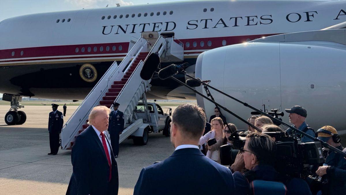 Image of Donald Trump boasted about the new aircraft while speaking to reporters ahead of its maiden voyage.