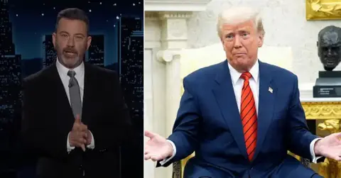 Composite photo of Jimmy Kimmel and Donald Trump