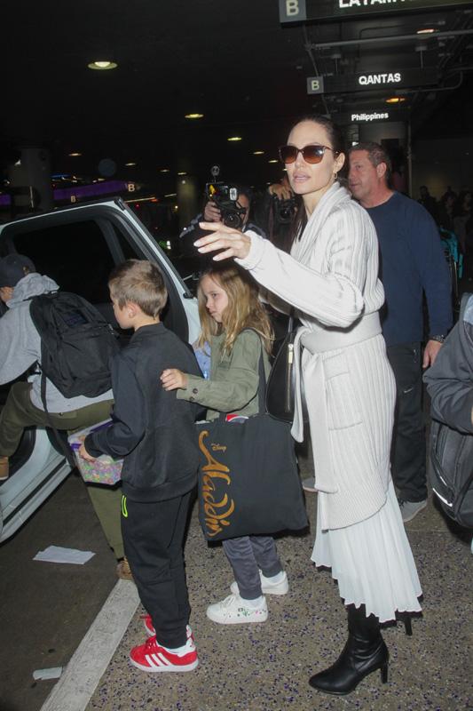 Angelina Jolie touches down at LAX with her brood