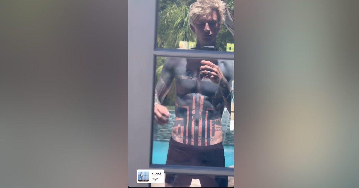 machine gun kelly shows off tattooed body underwear photos