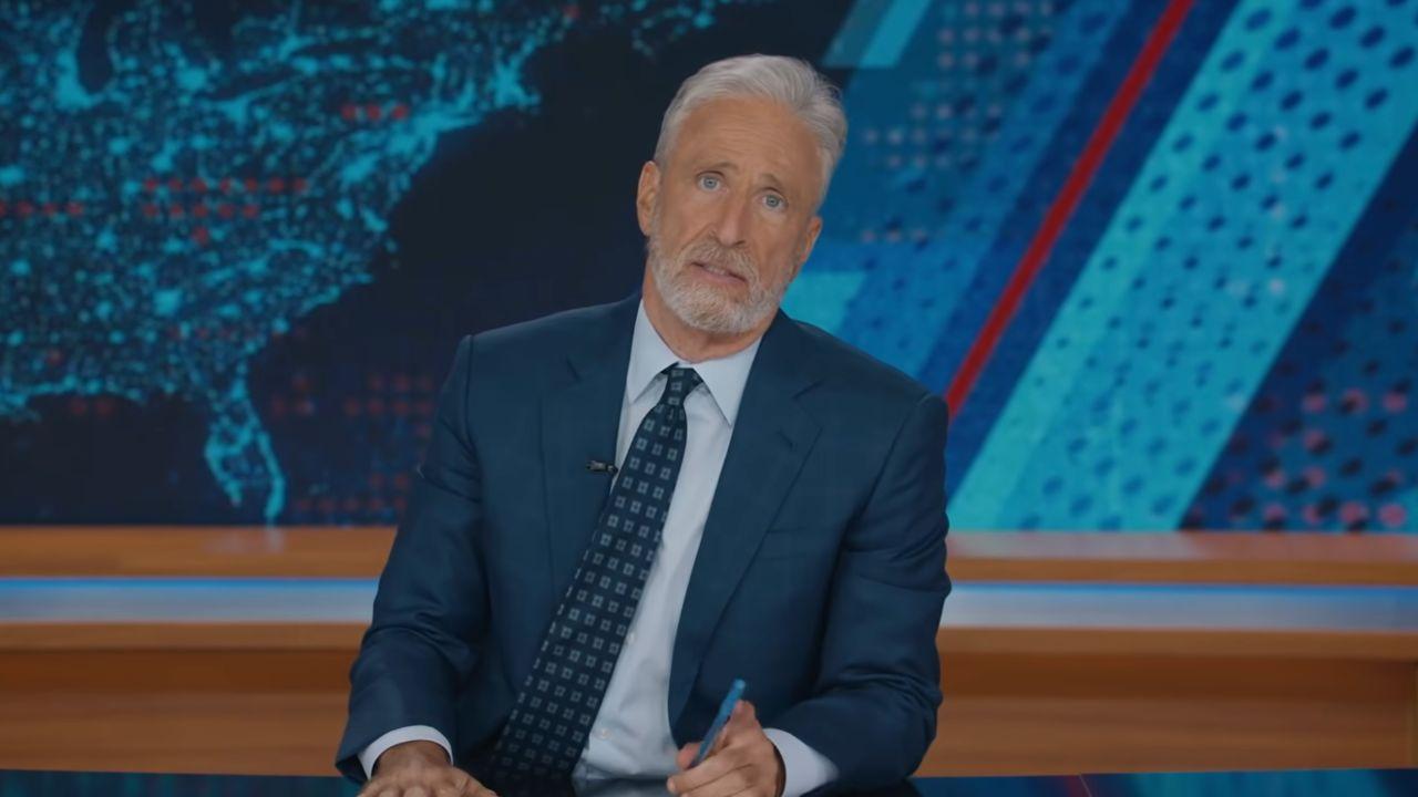 Image of Jon Stewart questioned whether press access to Donald Trump produced meaningful answers or accountability.