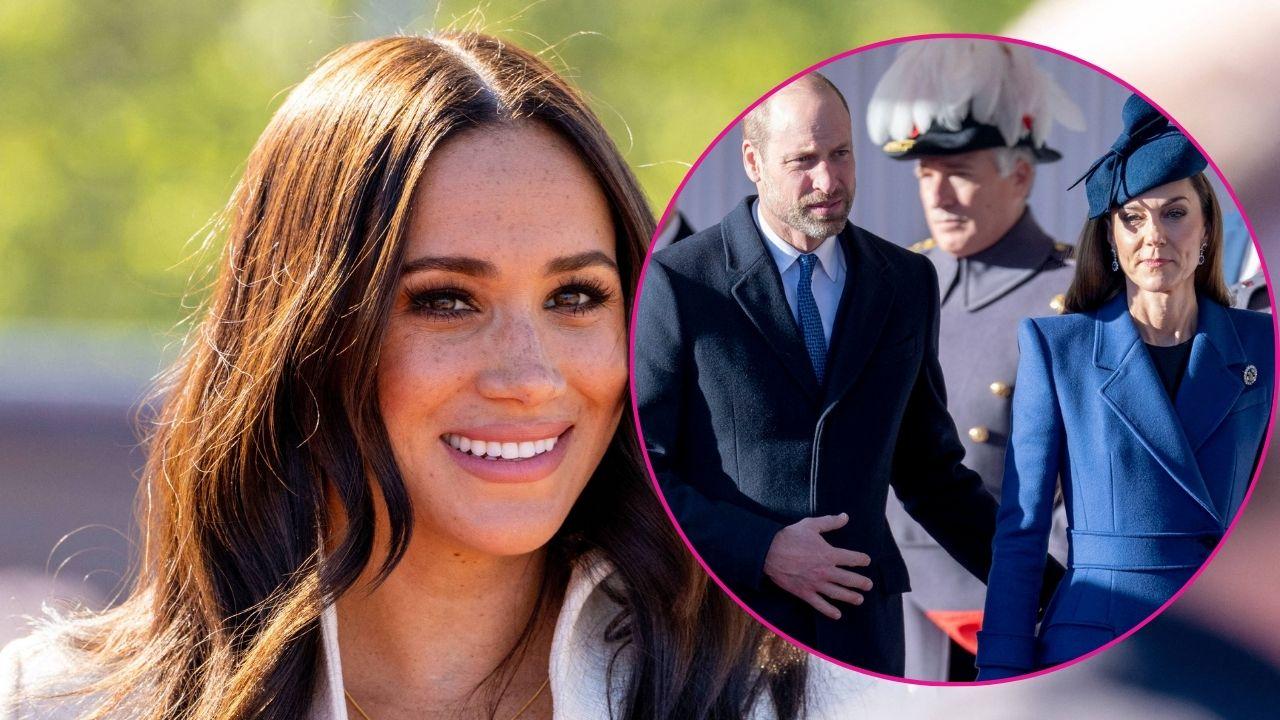Split photo of Meghan Markle, Princess Kate and Prince William.