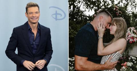 Split photo of Ryan Seacrest, Taylor Swift and Travis Kelce.