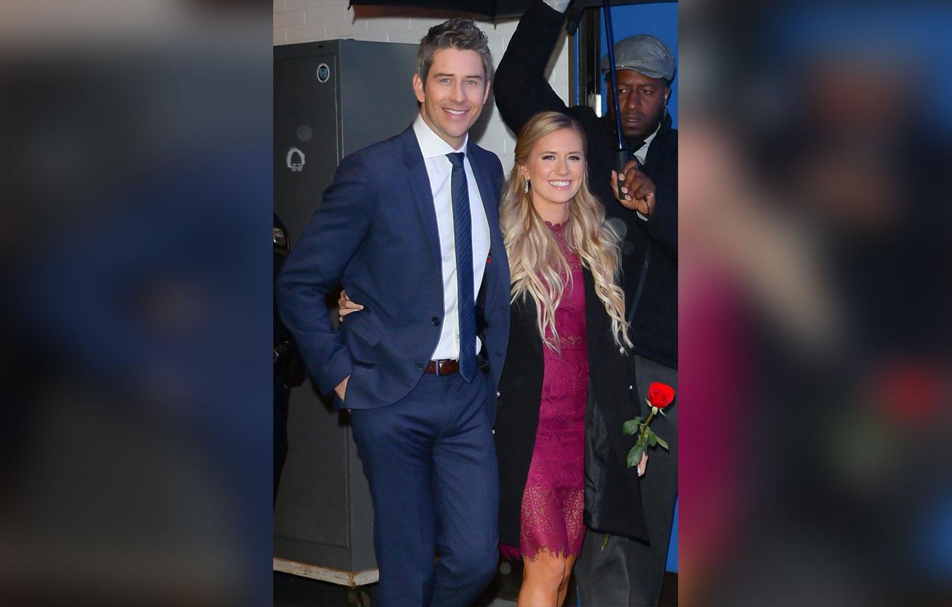 Arie Luyendyk Jr. and Lauren Burnham coming out of &#8220;Good Morning America&#8221;