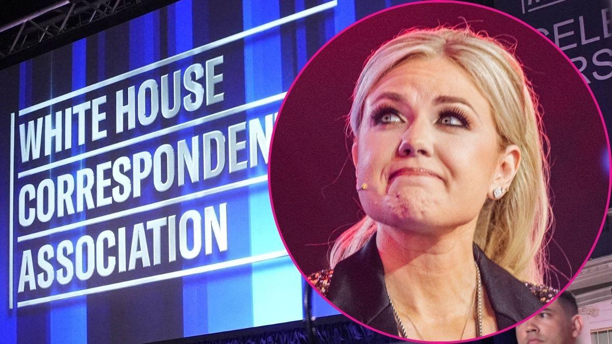 composite photo of Erika Kirk and White House Correspondents' dinner.