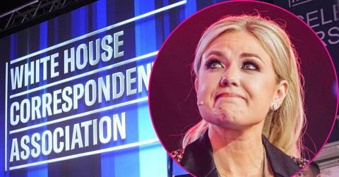 composite photo of Erika Kirk and White House Correspondents' dinner.