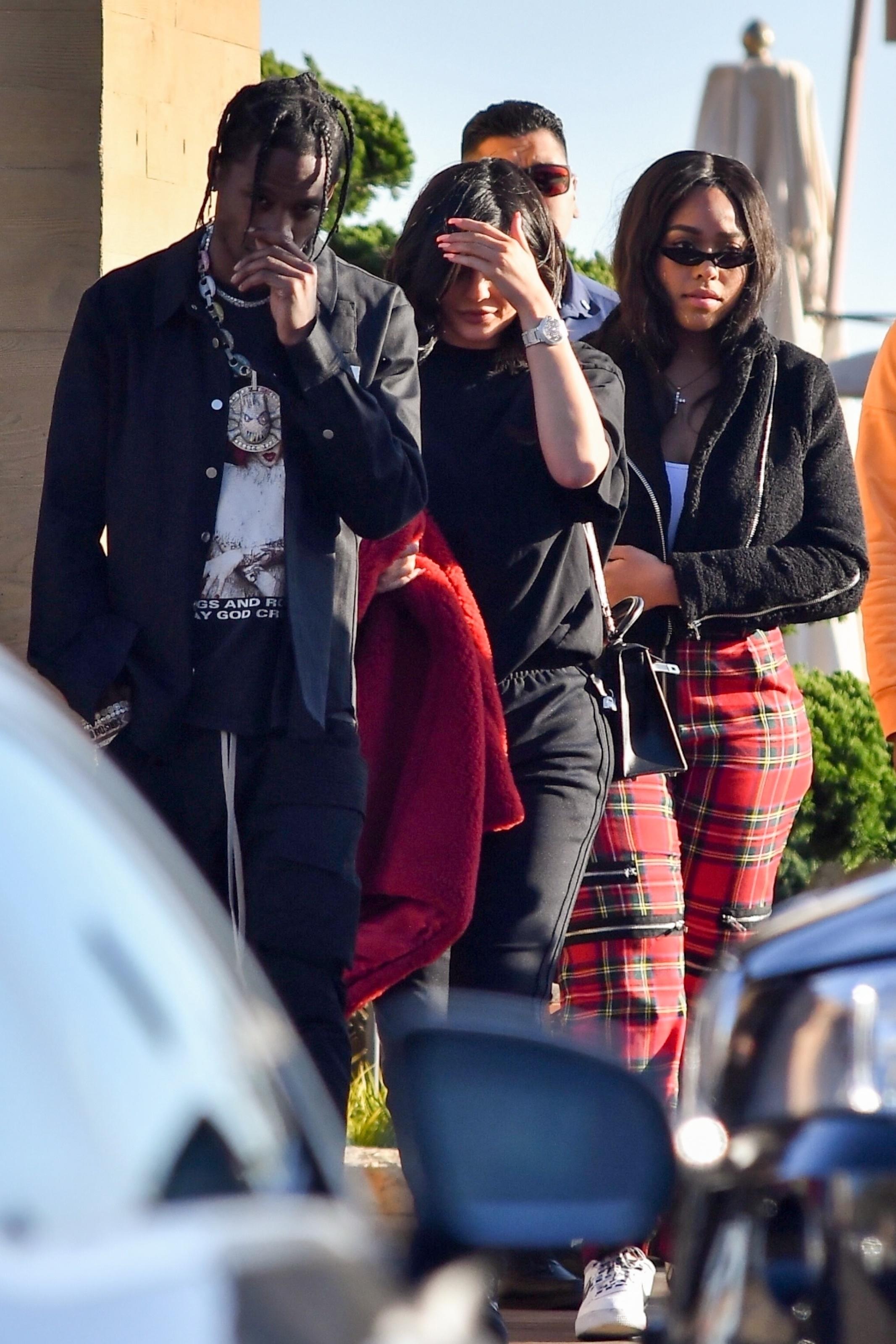 New parents Kylie Jenner and Travis Scott have lunch at Nobu with friends