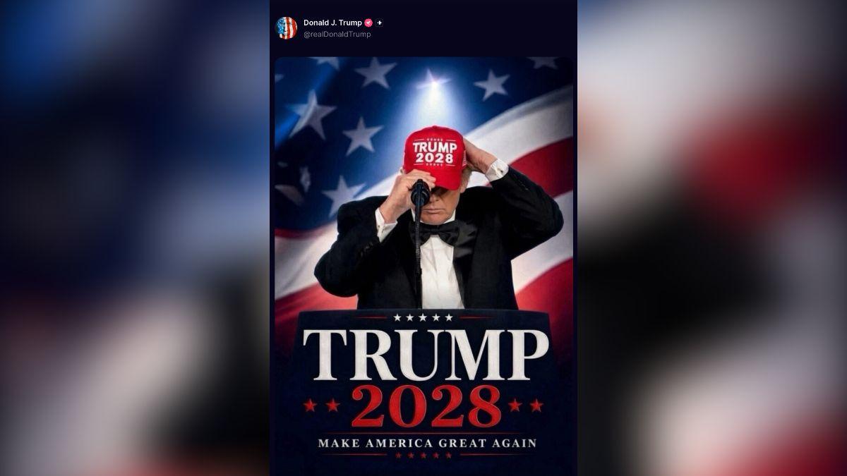 Image of Donald Trump also promoted ‘Trump 2028’ imagery online.