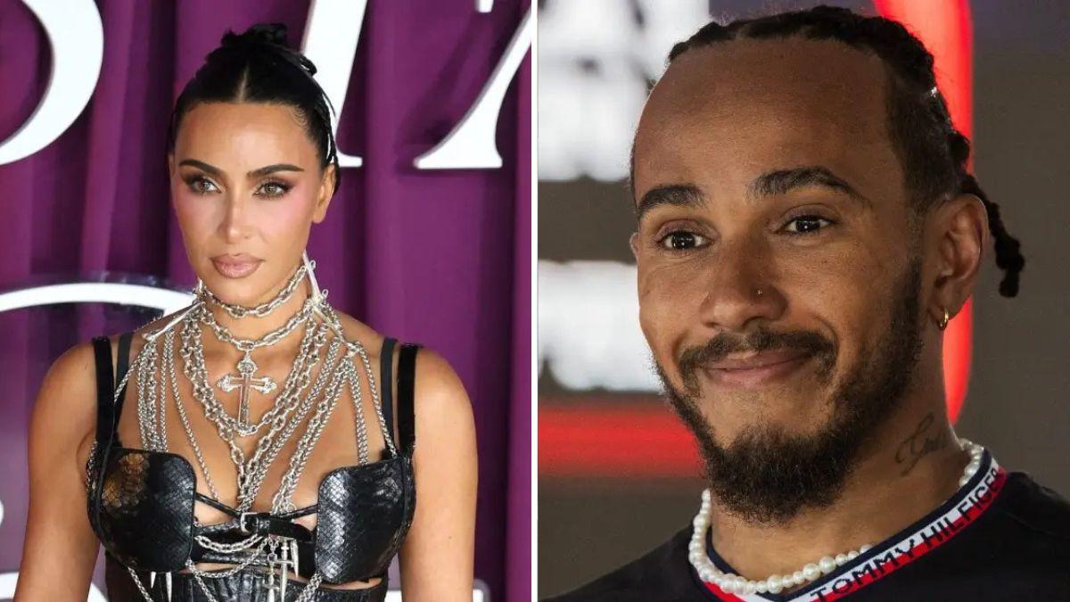 Split photo of Kim Kardashian and Lewis Hamilton