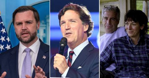 Photo of J.D. Vance, Tucker Carlson, Ghislaine Maxwell and Jeffrey Epstein