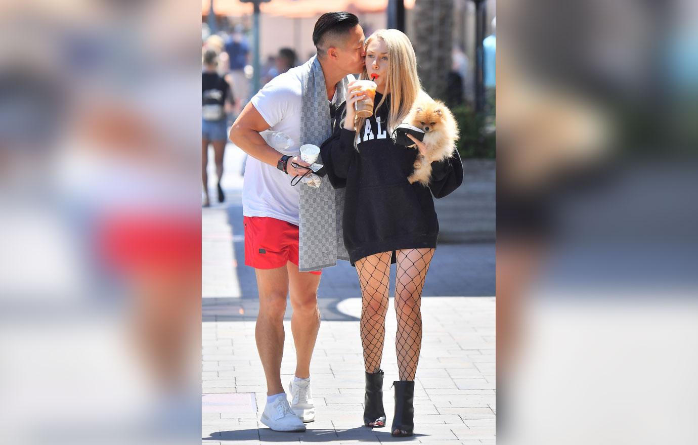 courtney stodden makes a coffee run with her puppy coco and her boyfriend chris