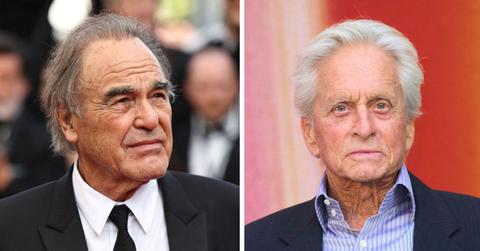 split image of Oliver Stone & Michael Douglas