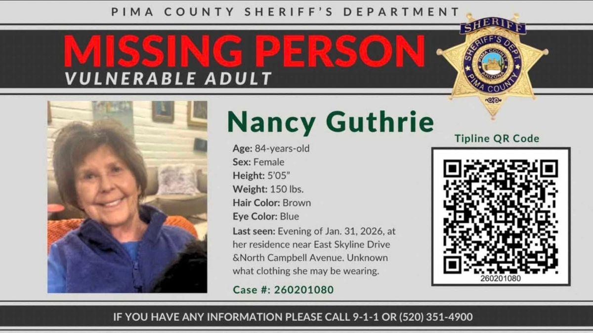 Image of Police believe Nancy Guthrie was abducted during the early hours of Sunday, February 1.
