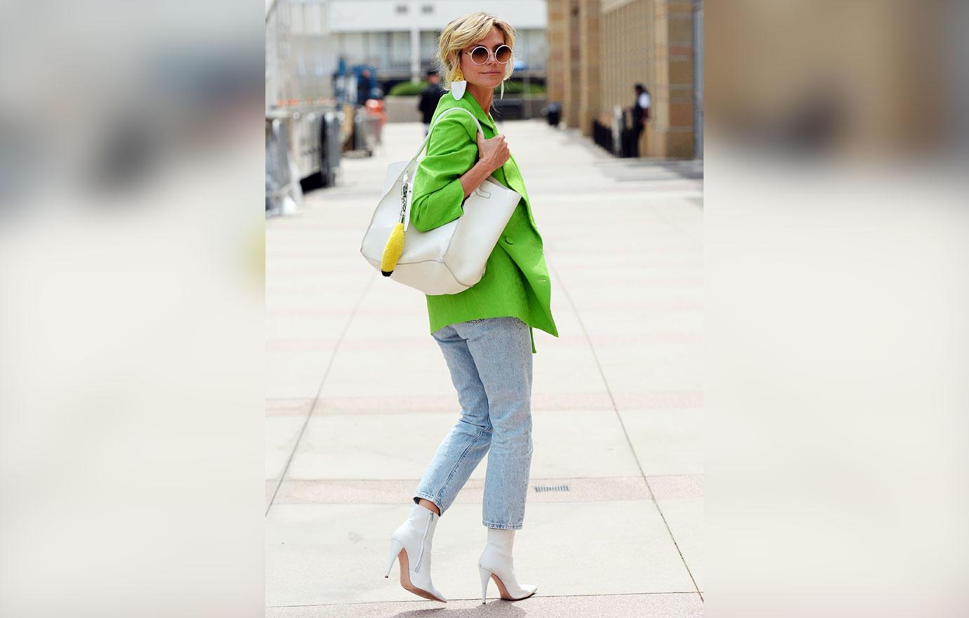 heidi klum arrives at agt in bright green blazer