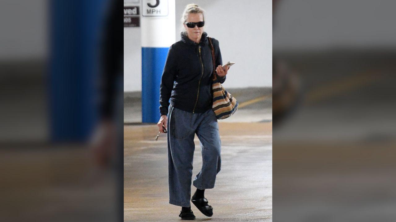 image of The 72-year-old Oscar winner wore a black zip-up jacket, loose blue pants, and dark sunglasses for the outing.
