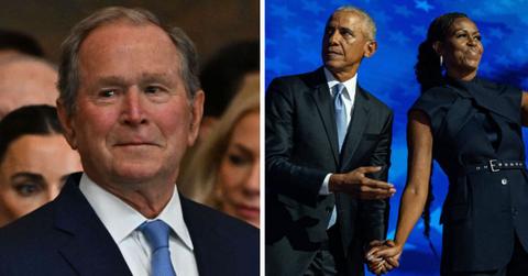 Photo of George W. Bush, Barack Obama and Michelle Obama