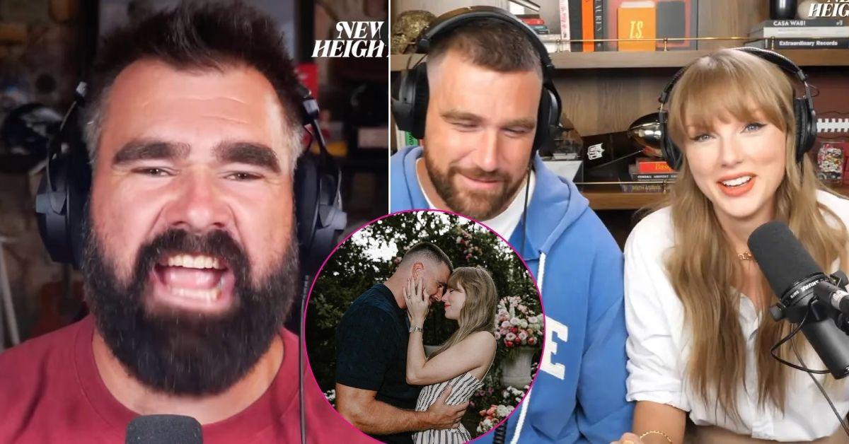 Composite photo of Jason Kelce, Travis Kelce and Taylor Swift.
