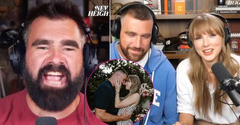 Composite photo of Jason Kelce, Travis Kelce and Taylor Swift.