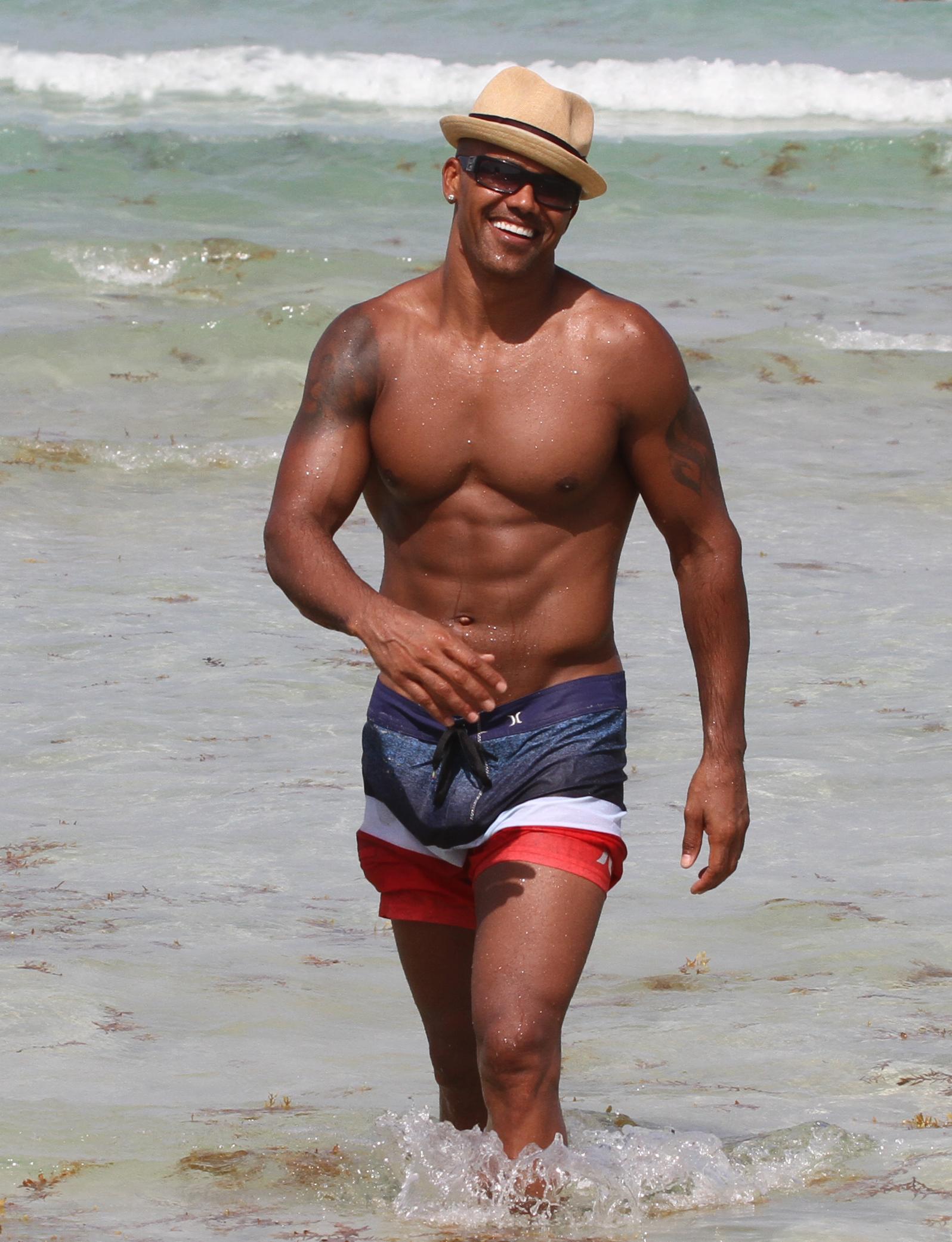 Actor Shemar Moore spotted on the beach in Miami