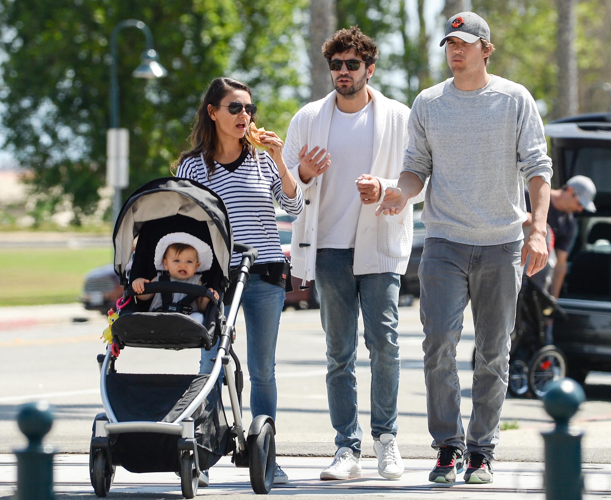 EXCLUSIVE: ** PREMIUM RATES APPLY** Mila Kunis and Ashton Kutcher take Wyatt to lunch in Carpinteria