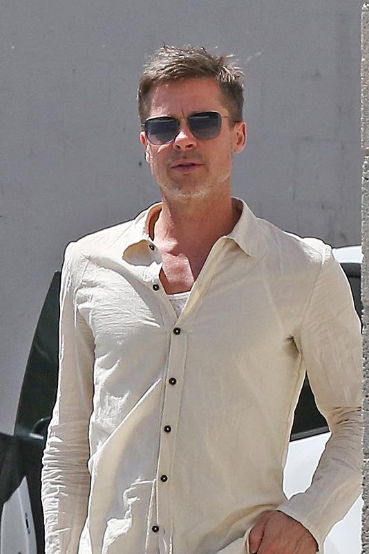 Skinny Brad Pitt can’t hide his protruding collarbone as he steps out in LA over the weekend.