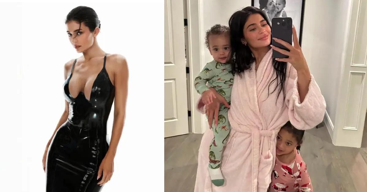 Photo of Kylie Jenner and an image of Kylie Jenner with her two kids.