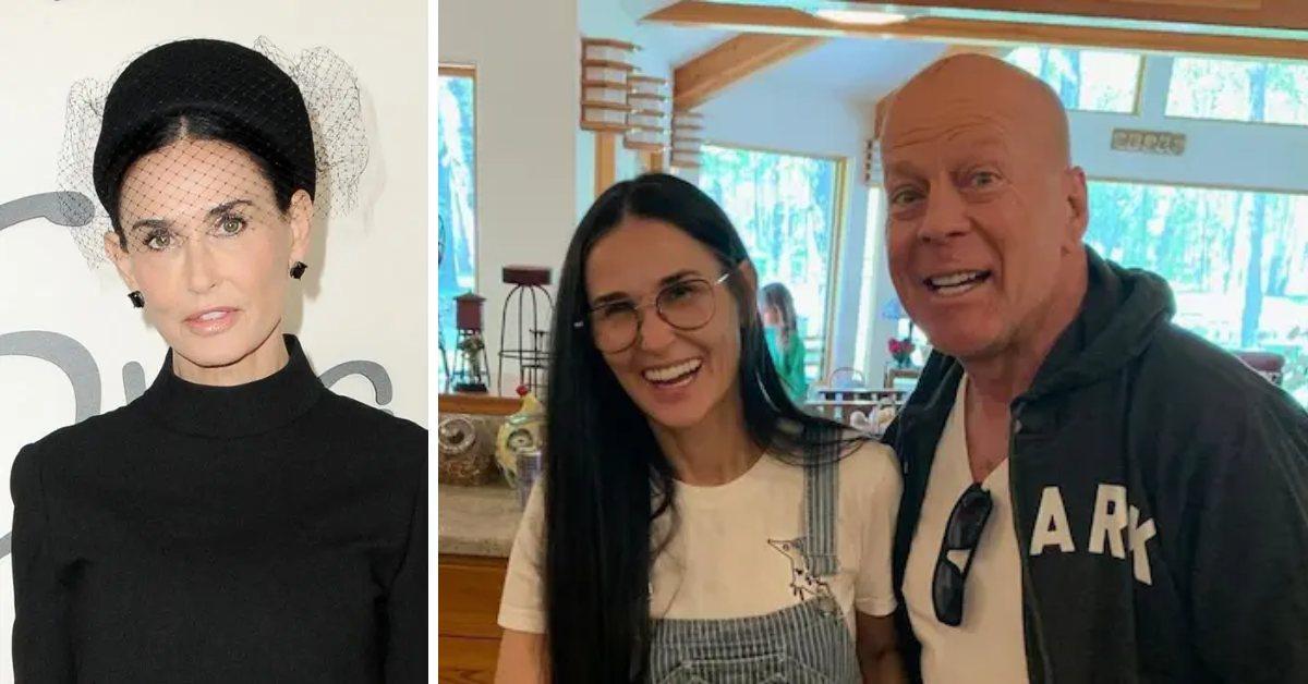 Photo of Demi Moore and a picture of Moore with Bruce Willis