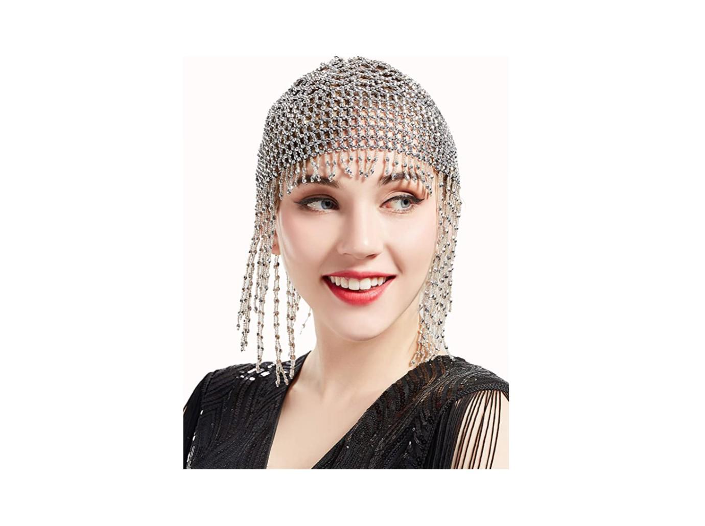 babeyond s beaded cap headpiece roaring s beaded flapper headpiece belly dance cap exotic cleopatra headpiece for gatsby themed party silver