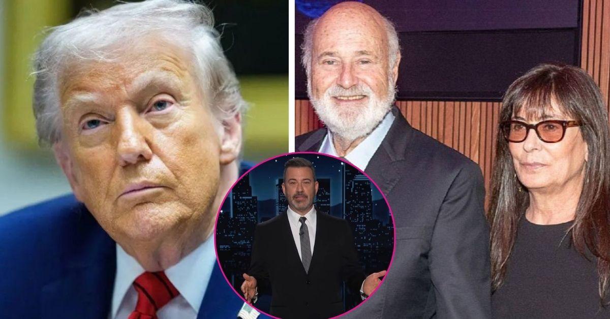 composite photo of donald trump, jimmy kimmel and rob and michele reiner