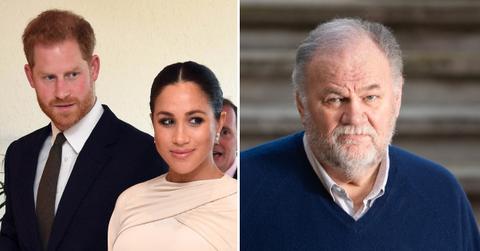 Split photo of Prince Harry, Meghan Markle and her dad, Thomas Markle.