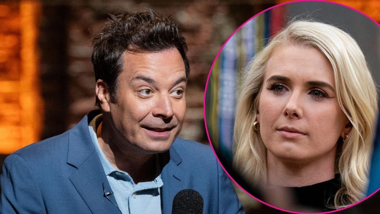Composite photo of Jimmy Fallon and Natalie Harp.