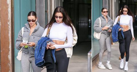 hailey bieber and bella hadid pilates class los angeles photos