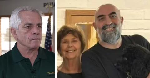 split image of nancy guthrie with son-in-law Tommaso Cioni and pima county sheriff chris nanos
