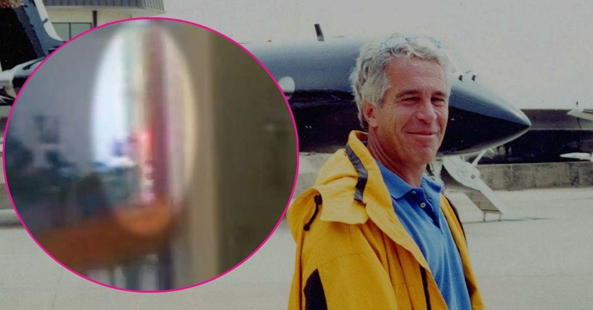 Composite photo of orange blob from prison surveillance video and Jeffrey Epstein