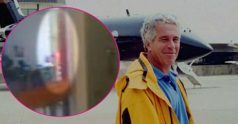 Composite photo of orange blob from prison surveillance video and Jeffrey Epstein