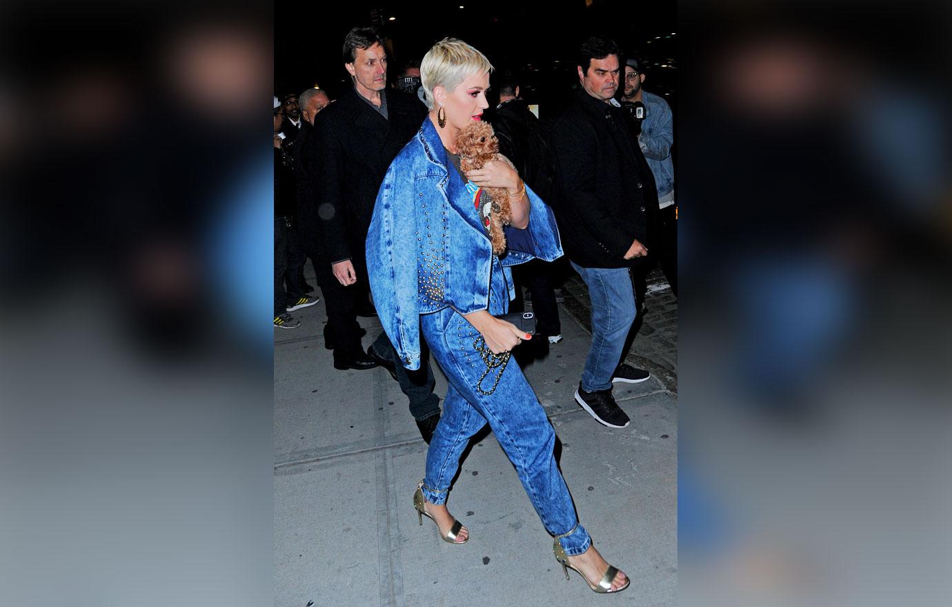 Katy Perry seen leaving the American Idol auditions in a double denim outfit