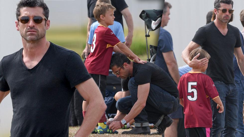 Patrick dempsey solemn watching son soccer game